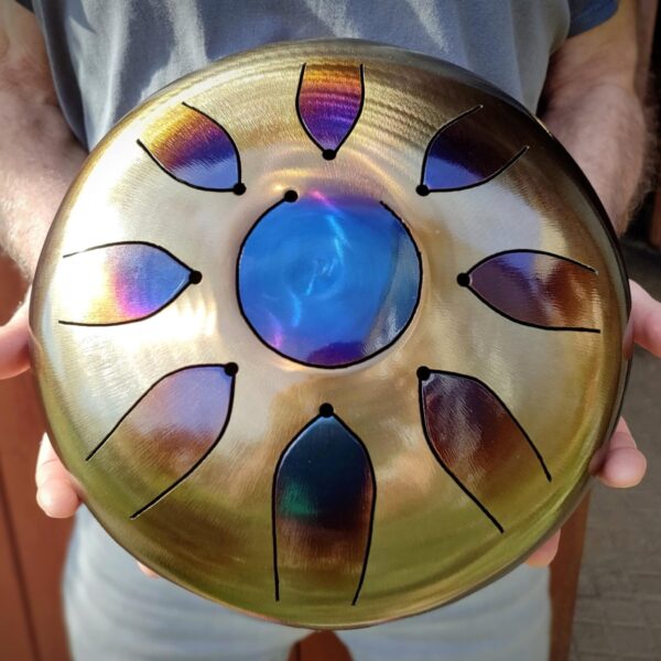Stage de fabrication de tongue drum dans mon atelier, produit final, finition naturelle au chalumeau